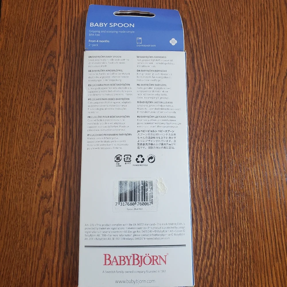 BabyBjorn Baby Spoon Blue Feeding Eating Infant 4 Months Dishwasher Safe New